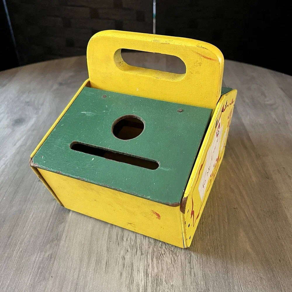 Vintage Holgate Wooden Picnic Basket Shape Sorter w/Blocks Shapes Fair Condition